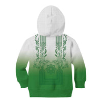 Philippines Barong Style Kid Hoodie with Polynesian Art and Leaf Motif Green Color