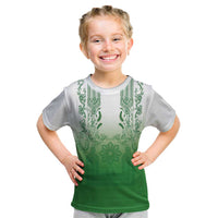Philippines Barong Style Kid T Shirt with Polynesian Art and Leaf Motif Green Color