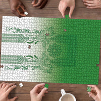 Philippines Barong Style Puzzle with Polynesian Art and Leaf Motif Green Color LT03 - Polynesian Pride