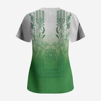 Philippines Barong Style Scrub Top with Polynesian Art and Leaf Motif Green Color LT03 - Polynesian Pride