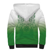 Philippines Barong Style Sherpa Hoodie with Polynesian Art and Leaf Motif Green Color