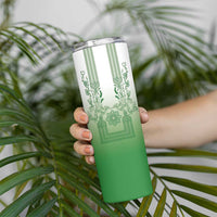 Philippines Barong Style Skinny Tumbler with Polynesian Art and Leaf Motif Green Color