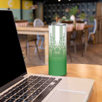 Philippines Barong Style Skinny Tumbler with Polynesian Art and Leaf Motif Green Color