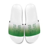 Philippines Barong Style Slide Sandals with Polynesian Art and Leaf Motif Green Color