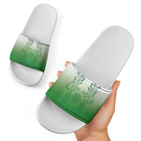 Philippines Barong Style Slide Sandals with Polynesian Art and Leaf Motif Green Color