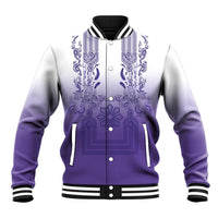 Philippines Barong Style Baseball Jacket with Polynesian Art and Leaf Motif Purple Color