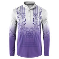 Philippines Barong Style Button Sweatshirt with Polynesian Art and Leaf Motif Purple Color LT03 Purple - Polynesian Pride