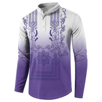 Philippines Barong Style Button Sweatshirt with Polynesian Art and Leaf Motif Purple Color LT03 - Polynesian Pride