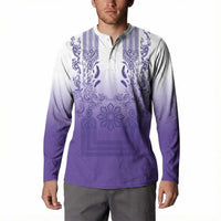 Philippines Barong Style Button Sweatshirt with Polynesian Art and Leaf Motif Purple Color LT03 - Polynesian Pride