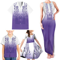 Philippines Barong Style Family Matching Tank Maxi Dress and Hawaiian Shirt with Polynesian Art and Leaf Motif Purple Color LT03 - Polynesian Pride