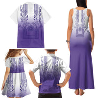 Philippines Barong Style Family Matching Tank Maxi Dress and Hawaiian Shirt with Polynesian Art and Leaf Motif Purple Color LT03 - Polynesian Pride