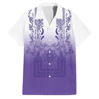 Philippines Barong Style Family Matching Tank Maxi Dress and Hawaiian Shirt with Polynesian Art and Leaf Motif Purple Color LT03 Dad's Shirt - Short Sleeve Purple - Polynesian Pride