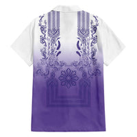 Philippines Barong Style Hawaiian Shirt with Polynesian Art and Leaf Motif Purple Color