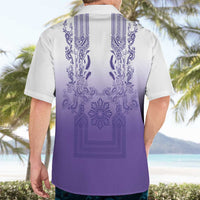 Philippines Barong Style Hawaiian Shirt with Polynesian Art and Leaf Motif Purple Color