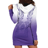 Philippines Barong Style Hoodie Dress with Polynesian Art and Leaf Motif Purple Color