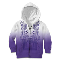 Philippines Barong Style Kid Hoodie with Polynesian Art and Leaf Motif Purple Color