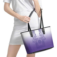 Philippines Barong Style Leather Tote Bag with Polynesian Art and Leaf Motif Purple Color