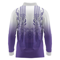 Philippines Barong Style Long Sleeve Polo Shirt with Polynesian Art and Leaf Motif Purple Color LT03 - Polynesian Pride