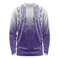 Philippines Barong Style Long Sleeve Shirt with Polynesian Art and Leaf Motif Purple Color LT03 Unisex Purple - Polynesian Pride