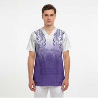 Philippines Barong Style Scrub Top with Polynesian Art and Leaf Motif Purple Color LT03 - Polynesian Pride