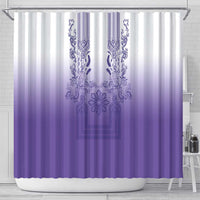 Philippines Barong Style Shower Curtain with Polynesian Art and Leaf Motif Purple Color