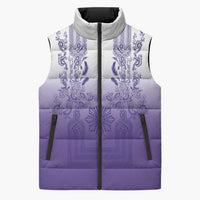 Philippines Barong Style Sleeveless Puffer Jacket with Polynesian Art and Leaf Motif Purple Color