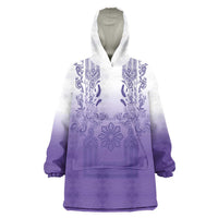 Philippines Barong Style Wearable Blanket Hoodie with Polynesian Art and Leaf Motif Purple Color