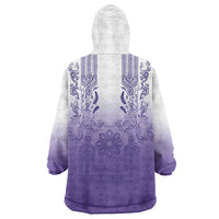 Philippines Barong Style Wearable Blanket Hoodie with Polynesian Art and Leaf Motif Purple Color