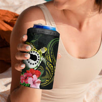 Kia Orana Cook Islands 4 in 1 Can Cooler Tumbler Turtle and Hibiscus Polynesian Pattern