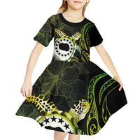 Kia Orana Cook Islands Kid Short Sleeve Dress Turtle and Hibiscus Polynesian Pattern LT03 - Polynesian Pride