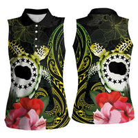 Kia Orana Cook Islands Women Sleeveless Polo Shirt Turtle and Hibiscus Polynesian Pattern LT03 - Polynesian Pride
