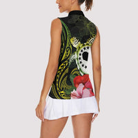 Kia Orana Cook Islands Women Sleeveless Polo Shirt Turtle and Hibiscus Polynesian Pattern LT03 - Polynesian Pride