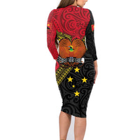 Papua new Guinea Goroka Show Family Matching Long Sleeve Bodycon Dress and Hawaiian Shirt Bird-of-paradise and Melanesian Tattoo Pattern