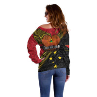 Papua new Guinea Goroka Show Off Shoulder Sweater Bird-of-paradise and Melanesian Tattoo Pattern