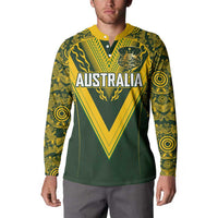 Australia Rugby Custom Button Sweatshirt Aboriginal Art Sporty Style - Polynesian Pride