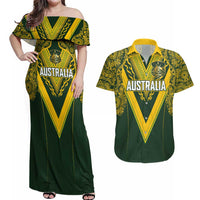 Australia Rugby Custom Couples Matching Off Shoulder Maxi Dress and Hawaiian Shirt Aboriginal Art Sporty Style - Polynesian Pride