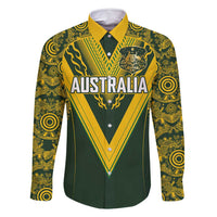 Australia Rugby Custom Family Matching Long Sleeve Bodycon Dress and Hawaiian Shirt Aboriginal Art Sporty Style - Polynesian Pride