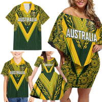 Australia Rugby Custom Family Matching Off Shoulder Short Dress and Hawaiian Shirt Aboriginal Art Sporty Style - Polynesian Pride