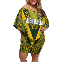 Australia Rugby Custom Family Matching Off Shoulder Short Dress and Hawaiian Shirt Aboriginal Art Sporty Style - Polynesian Pride