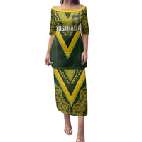 Australia Rugby Custom Family Matching Puletasi and Hawaiian Shirt Aboriginal Art Sporty Style - Polynesian Pride