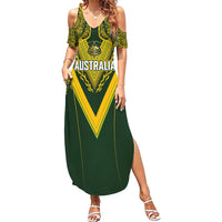 Australia Rugby Custom Family Matching Summer Maxi Dress and Hawaiian Shirt Aboriginal Art Sporty Style - Polynesian Pride