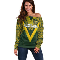 Australia Rugby Custom Off Shoulder Sweater Aboriginal Art Sporty Style - Polynesian Pride