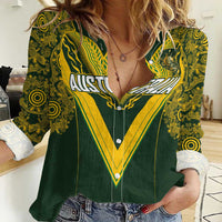 Australia Rugby Custom Women Casual Shirt Aboriginal Art Sporty Style - Polynesian Pride