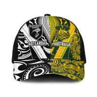 Aotearoa Australia Rugby Baseball Net Cap Maori and Aboriginal Art Sporty Style LT03 One Size Black Green - Polynesian Pride