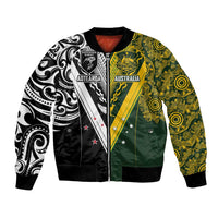 Aotearoa Australia Rugby Custom Bomber Jacket Maori and Aboriginal Art Sporty Style - Polynesian Pride