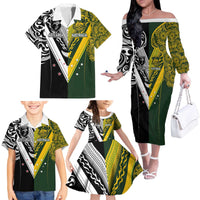 Aotearoa Australia Rugby Custom Family Matching Off The Shoulder Long Sleeve Dress and Hawaiian Shirt Maori and Aboriginal Art Sporty Style - Polynesian Pride