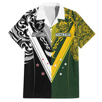Aotearoa Australia Rugby Custom Family Matching Short Sleeve Bodycon Dress and Hawaiian Shirt Maori and Aboriginal Art Sporty Style - Polynesian Pride