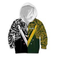 Aotearoa Australia Rugby Custom Kid Hoodie Maori and Aboriginal Art Sporty Style - Polynesian Pride