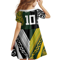 Aotearoa Australia Rugby Custom Kid Short Sleeve Dress Maori and Aboriginal Art Sporty Style - Polynesian Pride