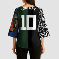 Aotearoa Australia Rugby Custom Kimono Sleeve Blouse Maori and Aboriginal Art Sporty Style - Polynesian Pride